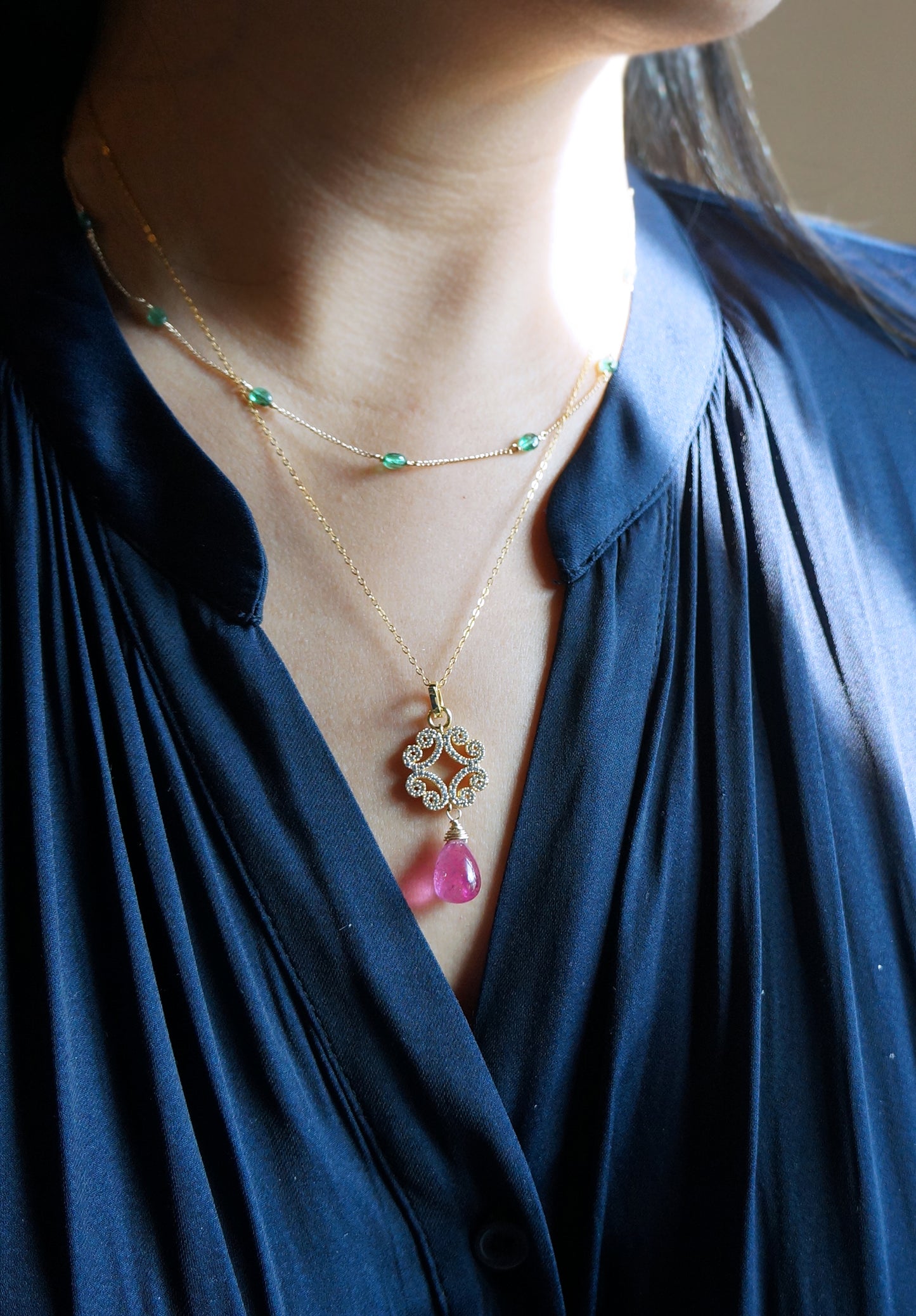 Rubellite | 桃紅碧璽鋯鑽 純銀鍍金墜 E121101