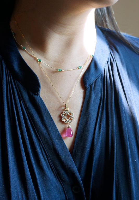 Rubellite | 桃紅碧璽鋯鑽 純銀鍍金墜 E121101