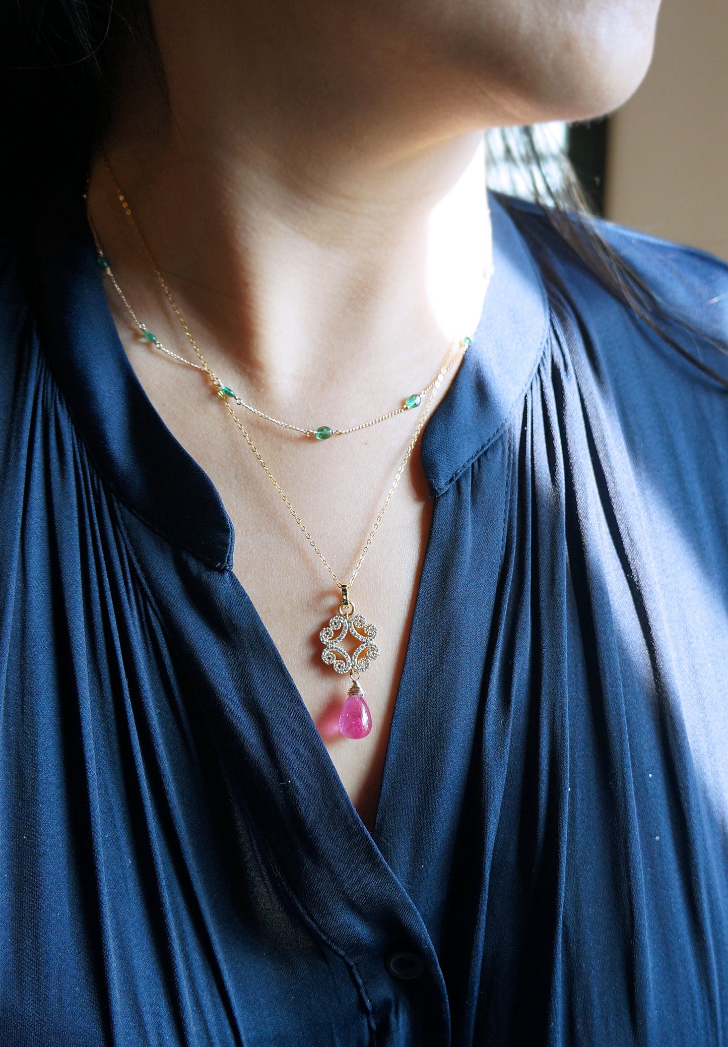 Rubellite | 桃紅碧璽鋯鑽 純銀鍍金墜 E121101