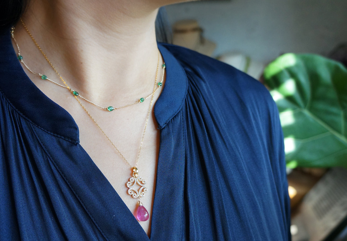 Rubellite | 桃紅碧璽鋯鑽 純銀鍍金墜 E121101