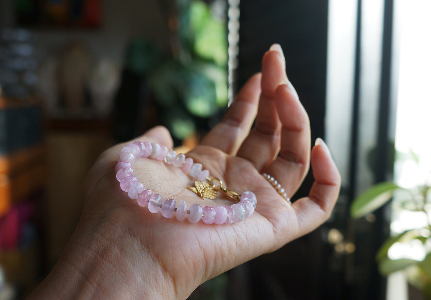 清新優雅｜阿富汗粉碧璽塔珠手鍊 E121702