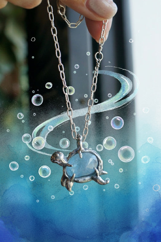 海水藍寶｜手工海龜純銀墜鍊