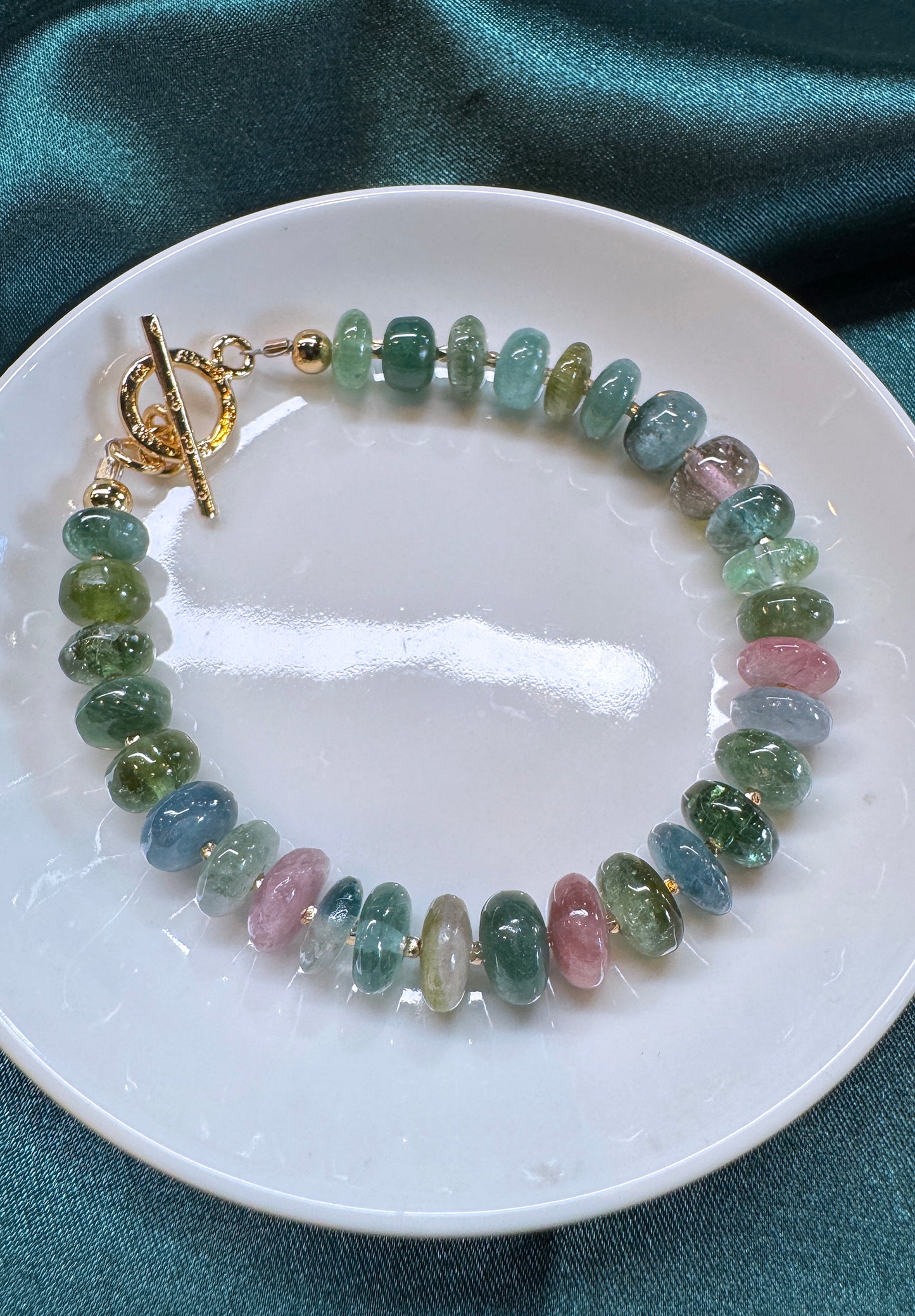 靜謐深邃｜阿富汗深藍綠碧璽塔珠手鍊 E101607