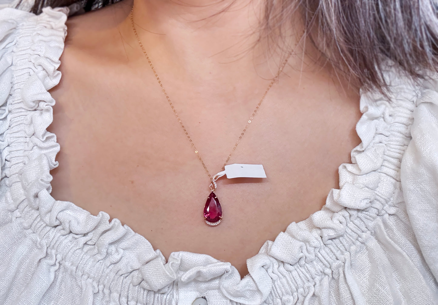 Rubellite 桃紅碧璽真鑽Ｋ金墜