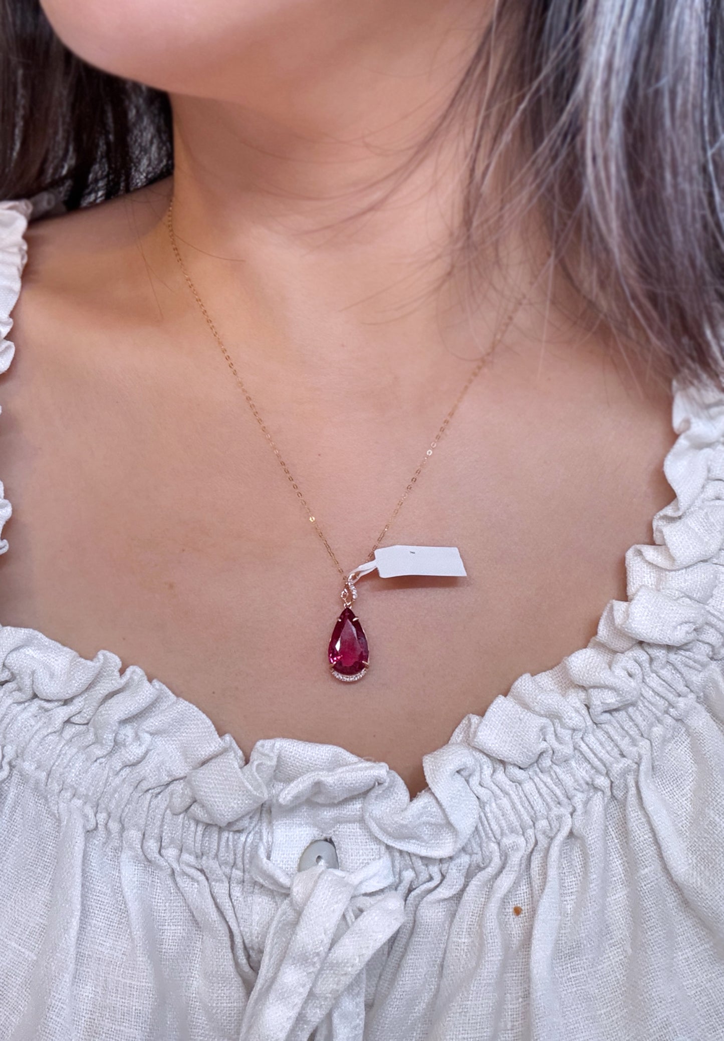 Rubellite 桃紅碧璽真鑽Ｋ金墜
