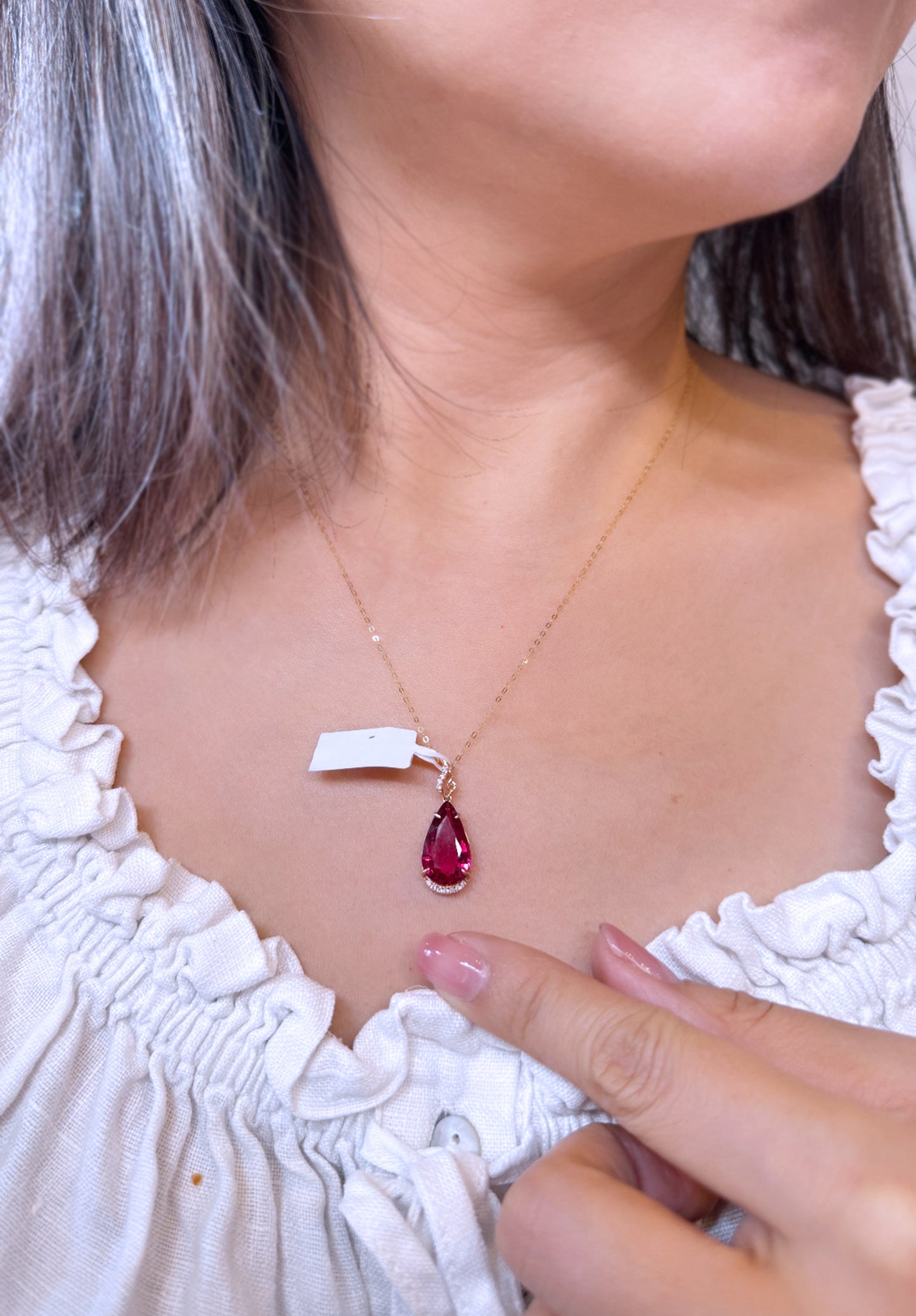 Rubellite 桃紅碧璽真鑽Ｋ金墜