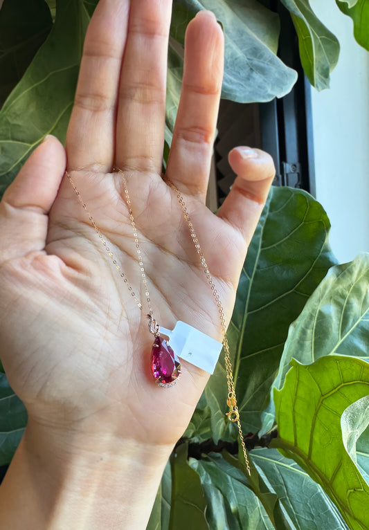 Rubellite 桃紅碧璽真鑽Ｋ金墜