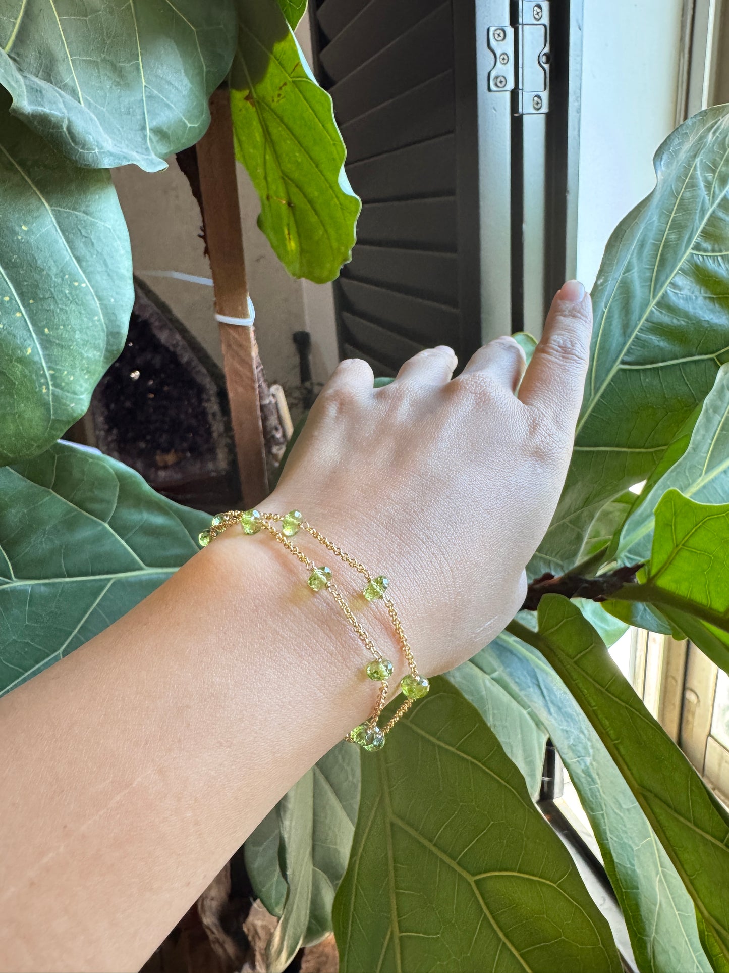 高品質 橄欖石閃亮切面鏈式手環 E102202