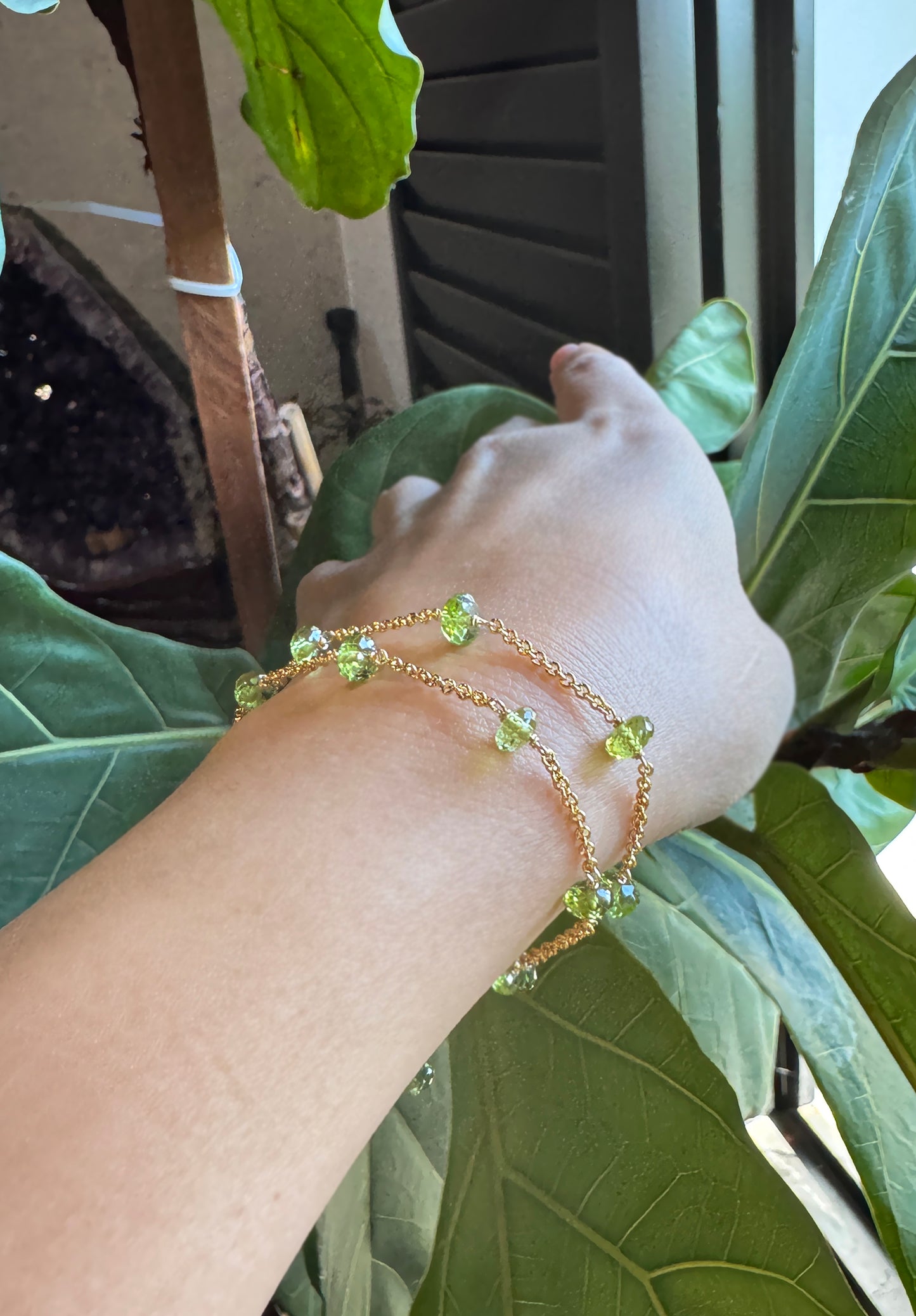 高品質 橄欖石閃亮切面鏈式手環 E102202