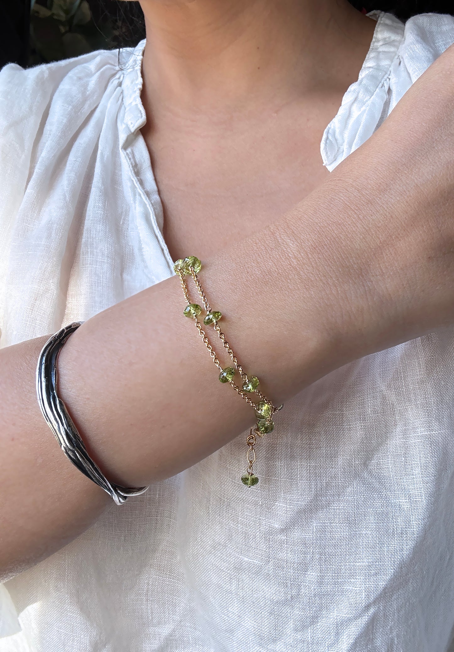 高品質 橄欖石閃亮切面鏈式手環 E102202