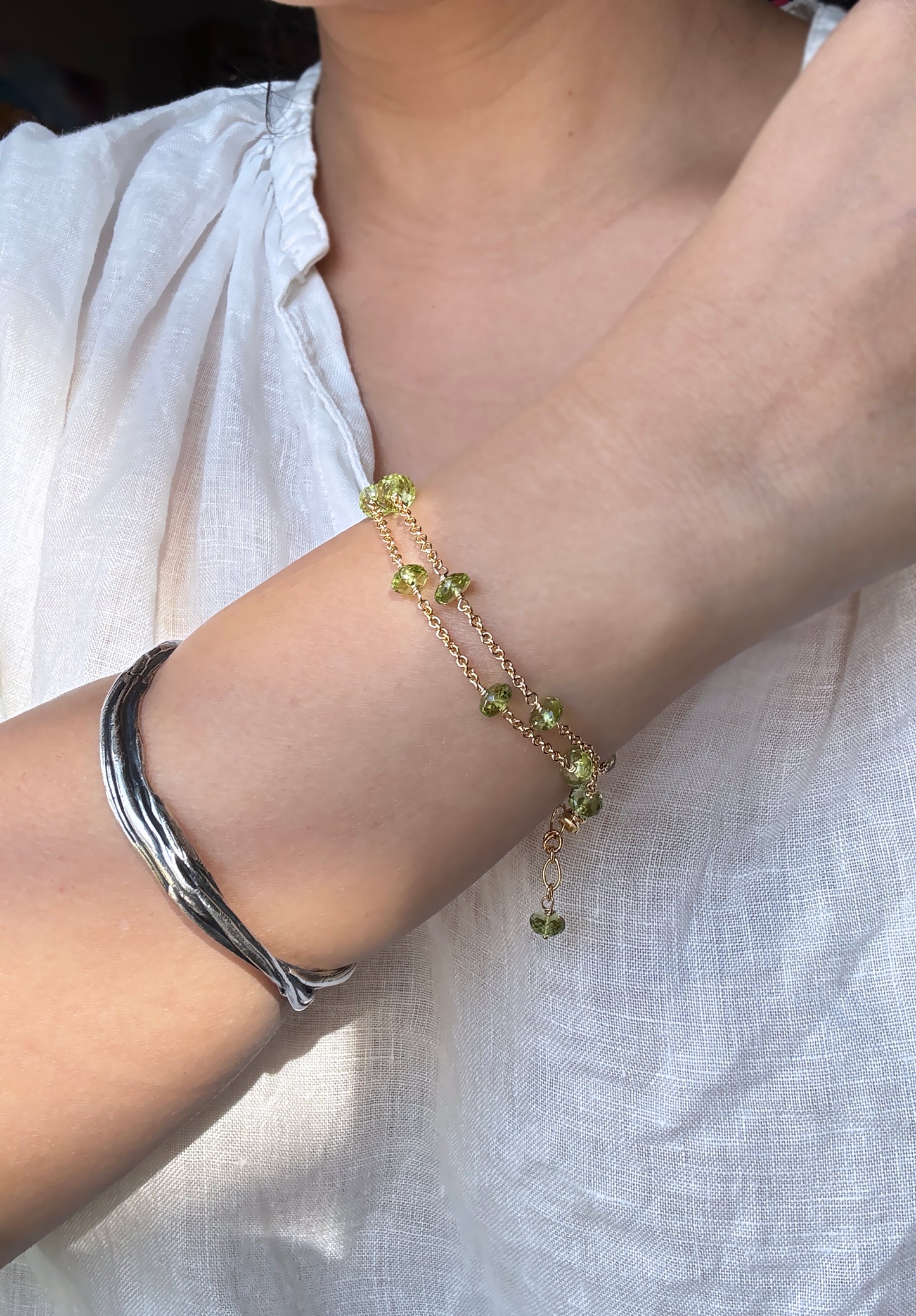 高品質 橄欖石閃亮切面鏈式手環 E102202