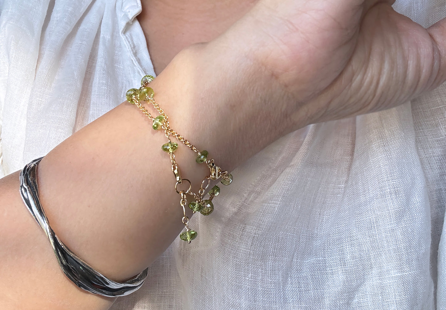 高品質 橄欖石閃亮切面鏈式手環 E102202