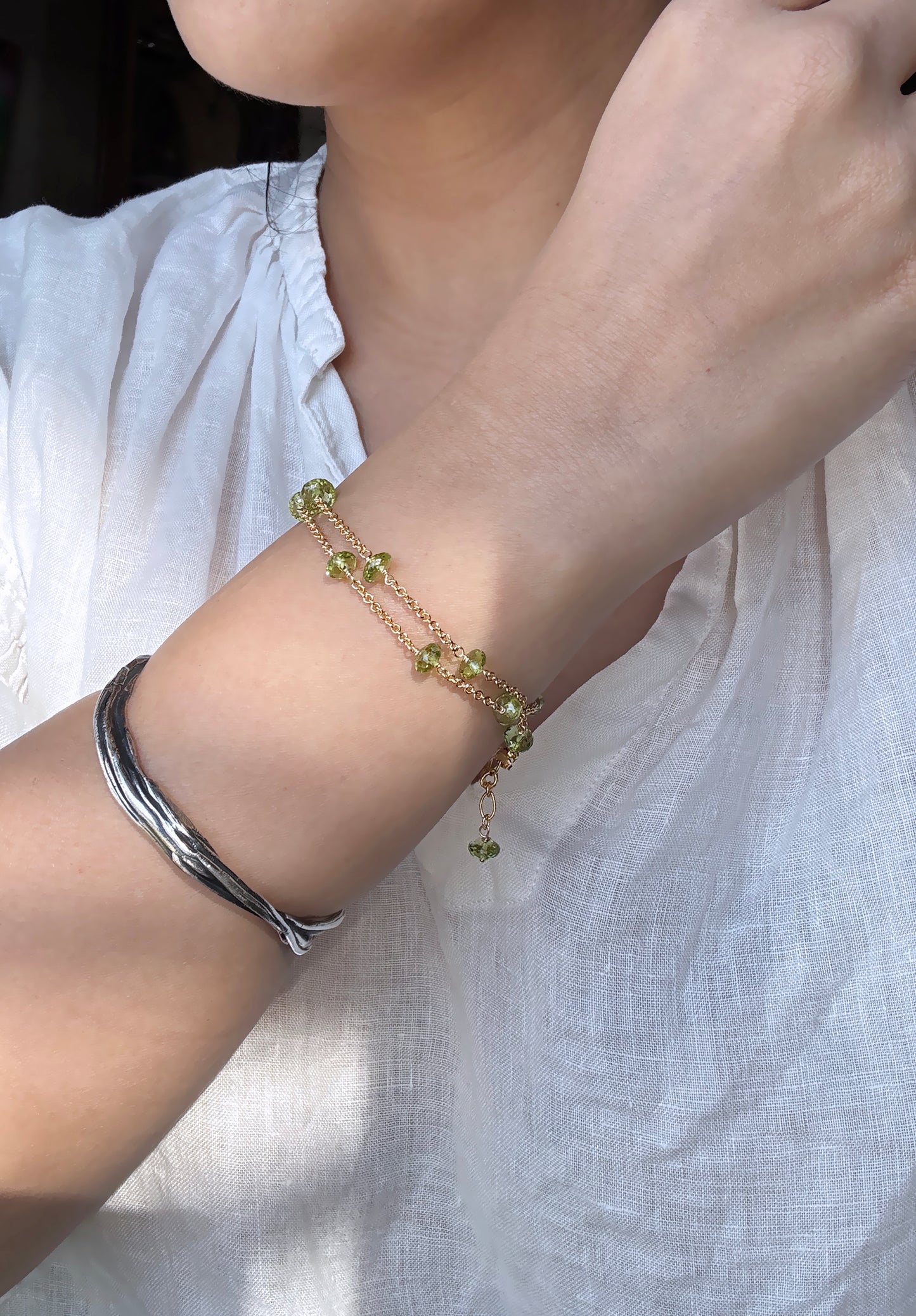 高品質 橄欖石閃亮切面鏈式手環 E102202