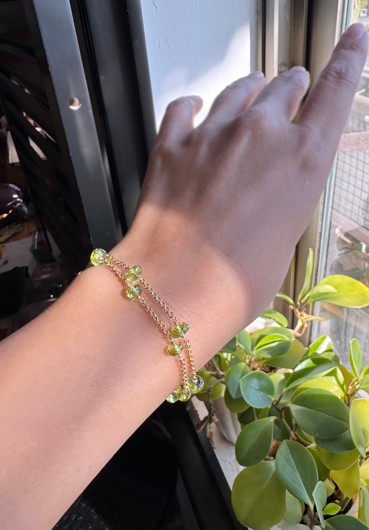 高品質 橄欖石閃亮切面鏈式手環 E102202