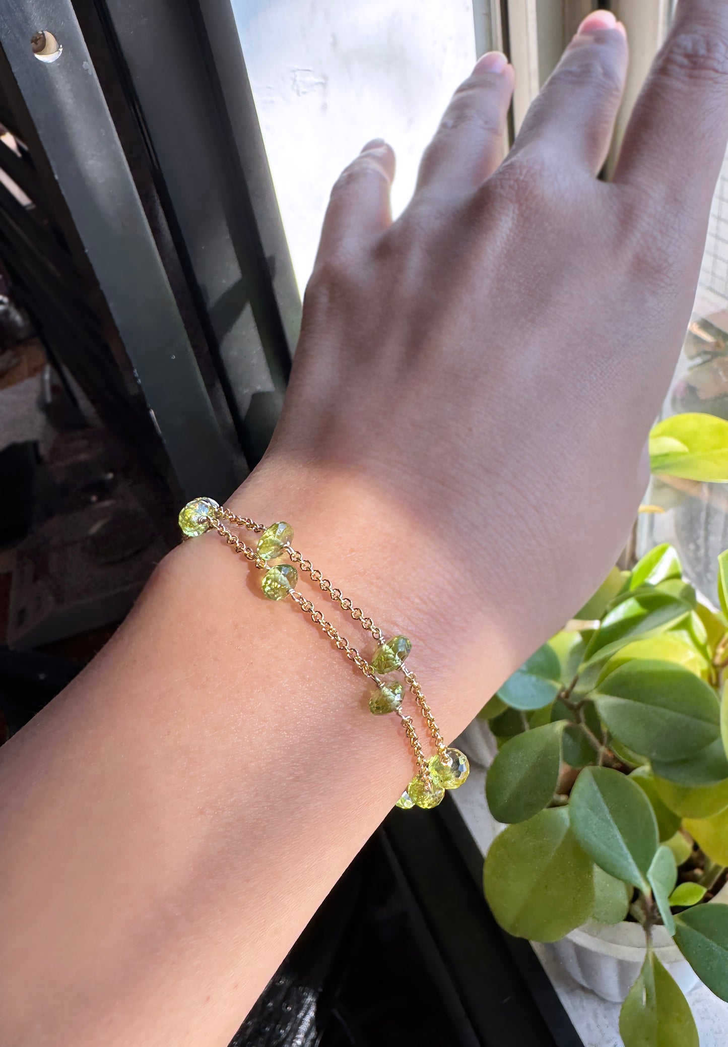 高品質 橄欖石閃亮切面鏈式手環 E102202