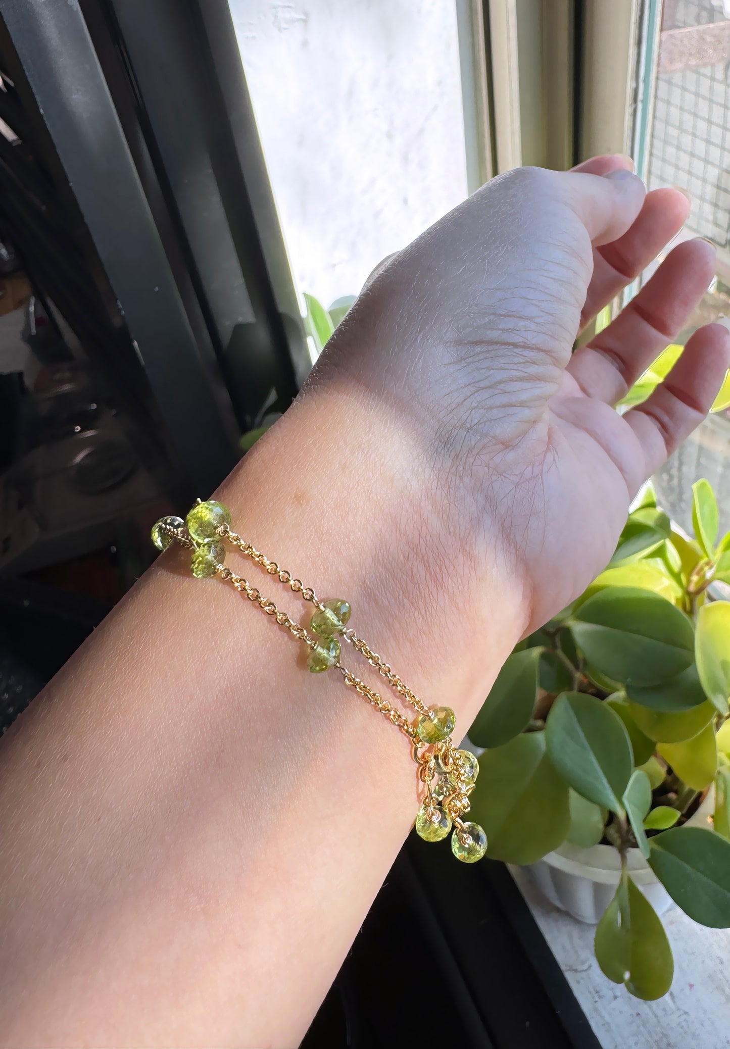 高品質 橄欖石閃亮切面鏈式手環 E102202