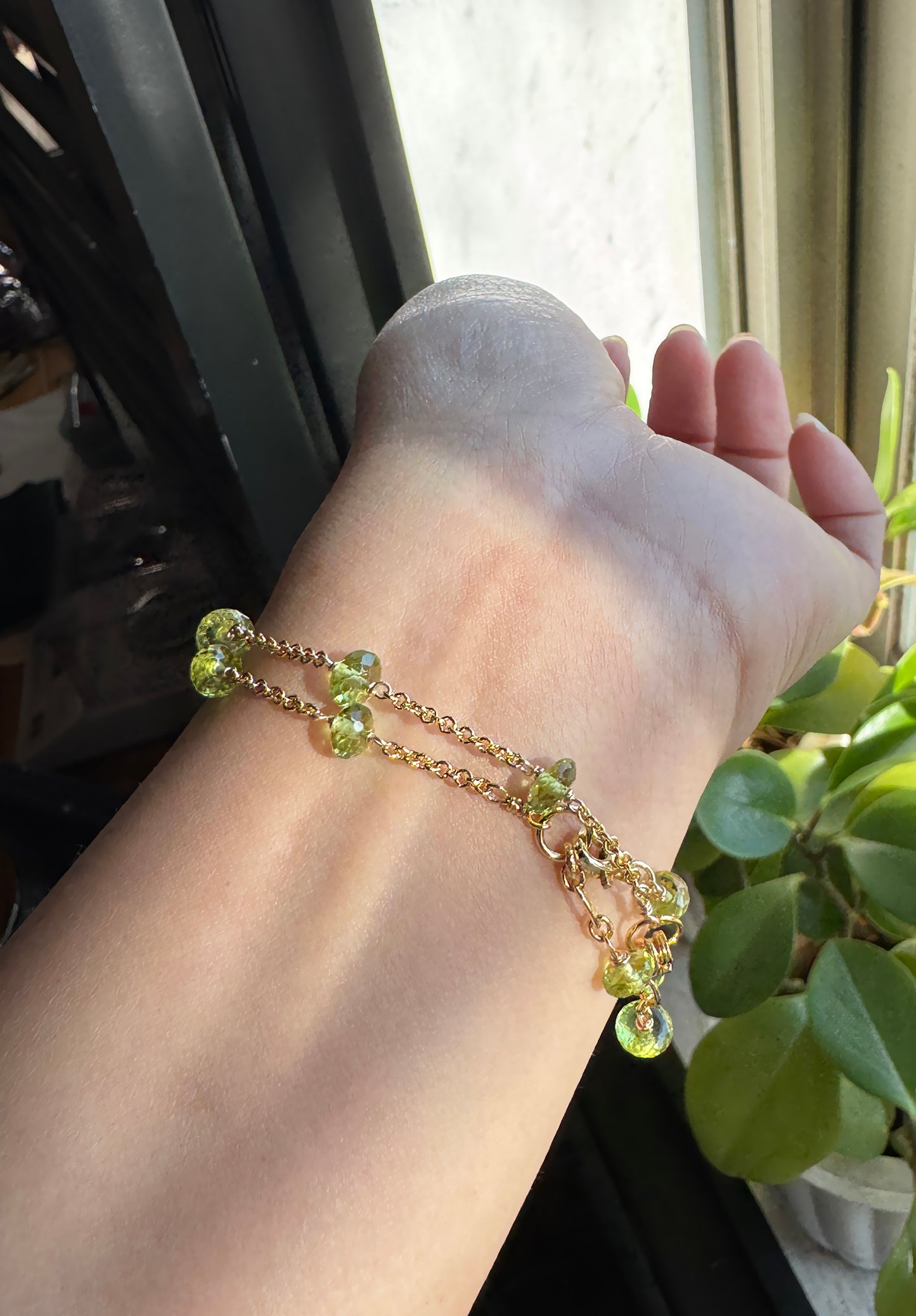 高品質 橄欖石閃亮切面鏈式手環 E102202