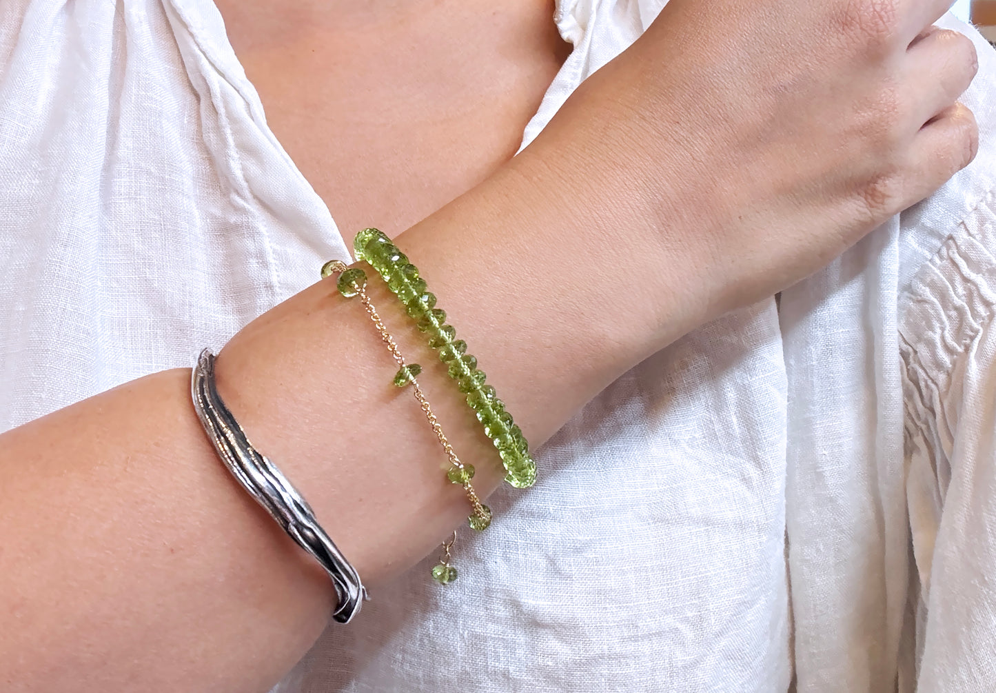 高品質 橄欖石閃亮切面鏈式手環 E102202