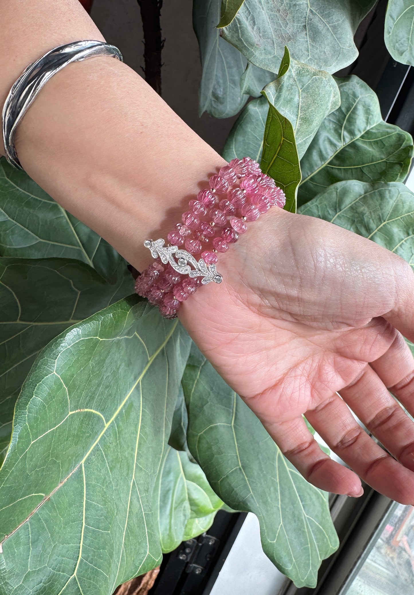 蝴蝶 桃紅碧璽 南瓜造型手環