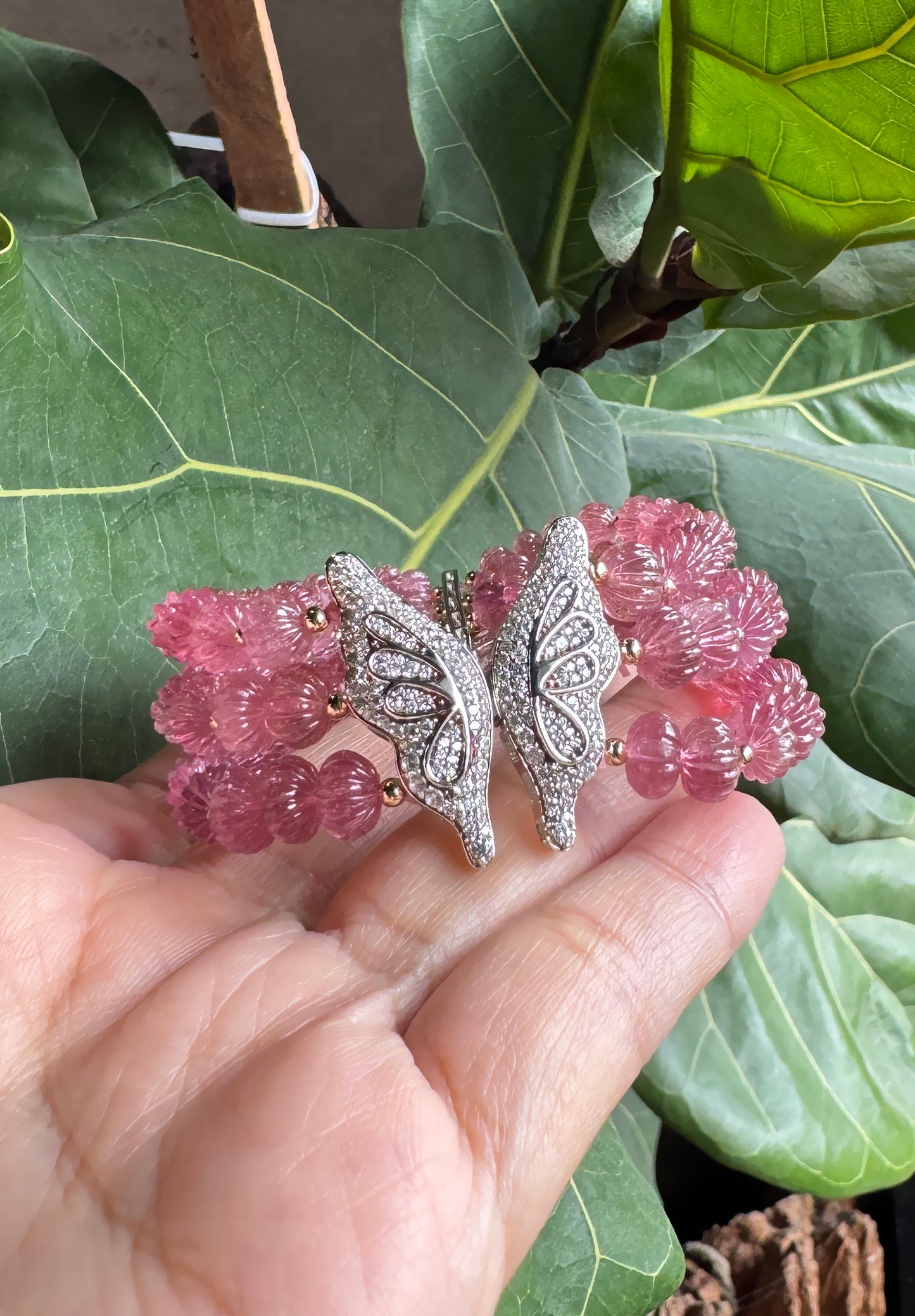 蝴蝶 桃紅碧璽 南瓜造型手環