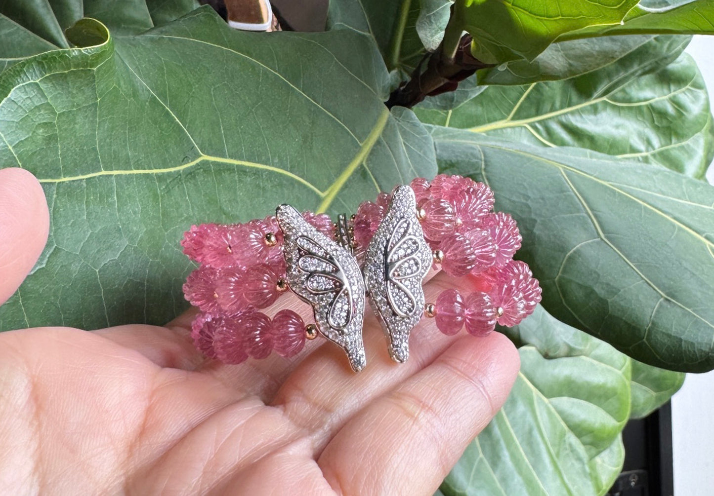 蝴蝶 桃紅碧璽 南瓜造型手環