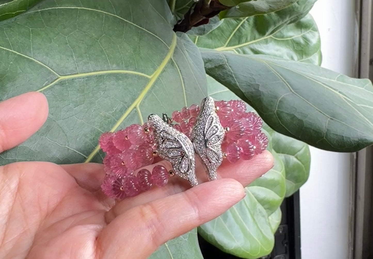 蝴蝶 桃紅碧璽 南瓜造型手環