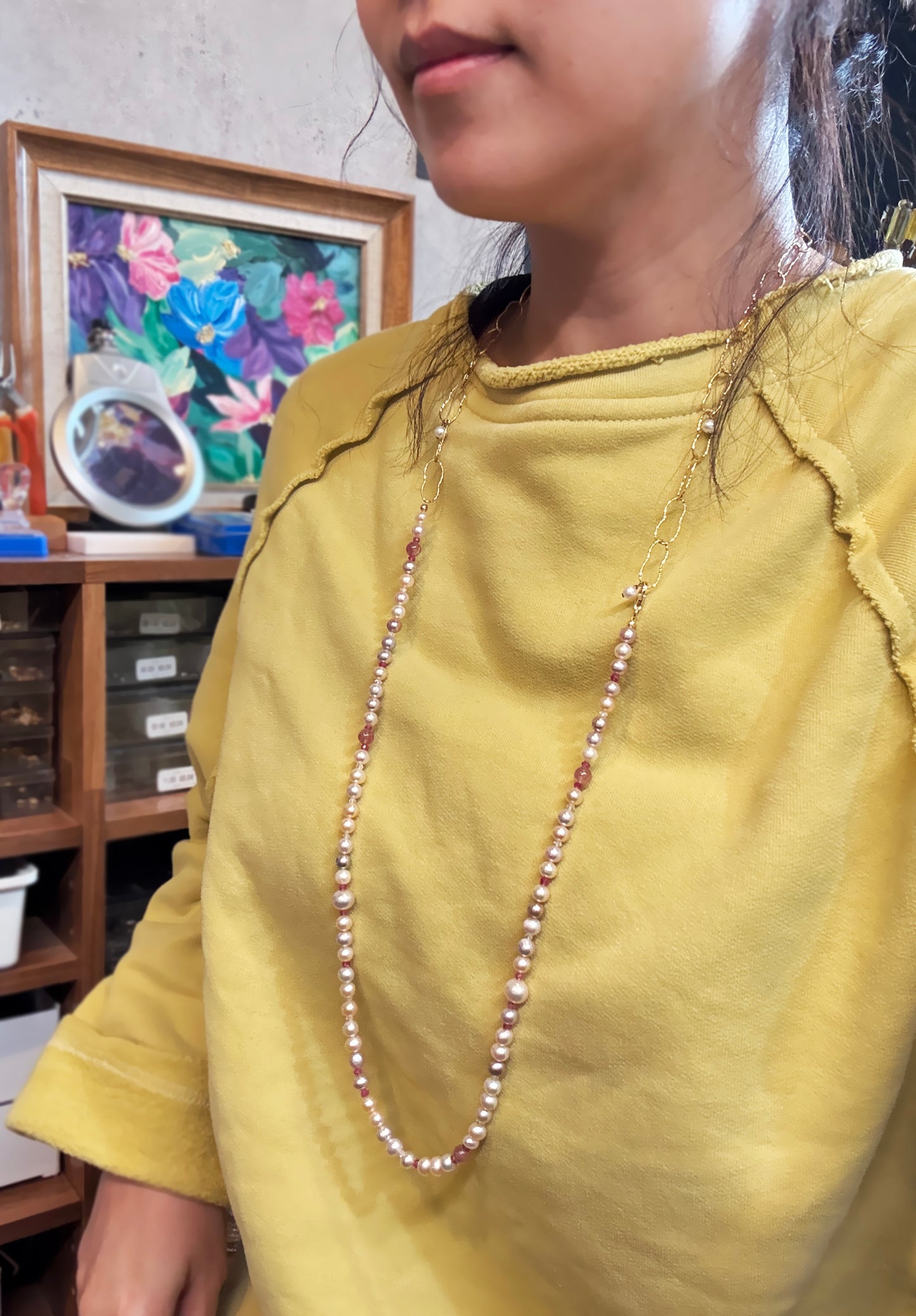 粉紫光｜圓滿彩珠長短兩用項鍊 B111404