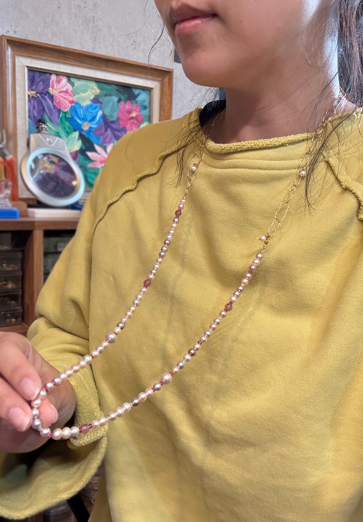 粉紫光｜圓滿彩珠長短兩用項鍊 B111404