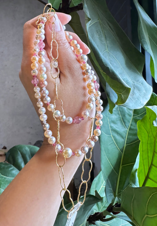粉紫光｜圓滿彩珠長短兩用項鍊 B111404