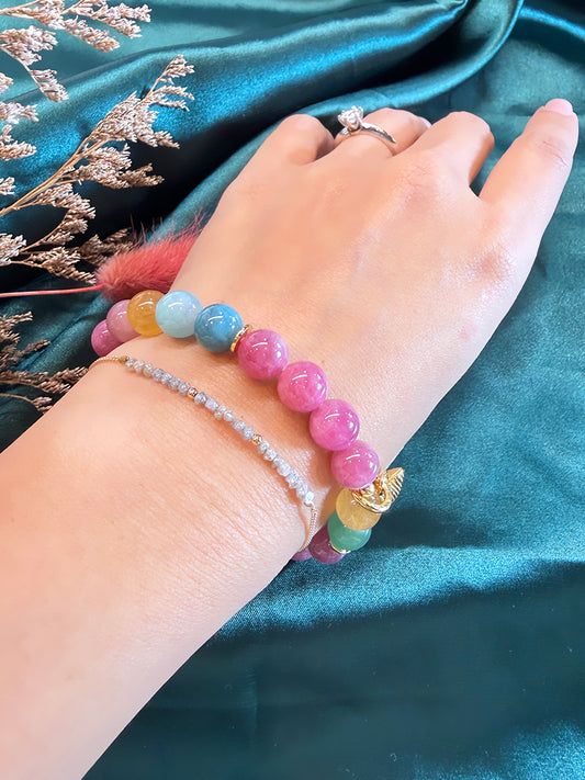 糖果色彩虹碧璽圓珠手鍊