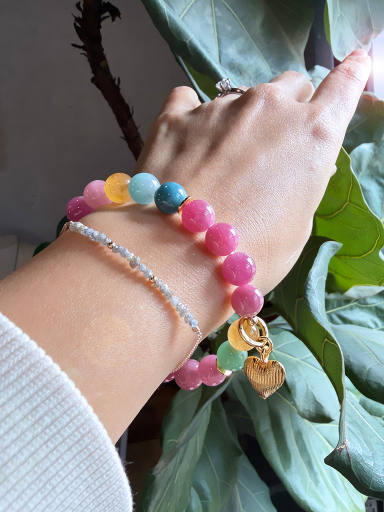 糖果色彩虹碧璽圓珠手鍊