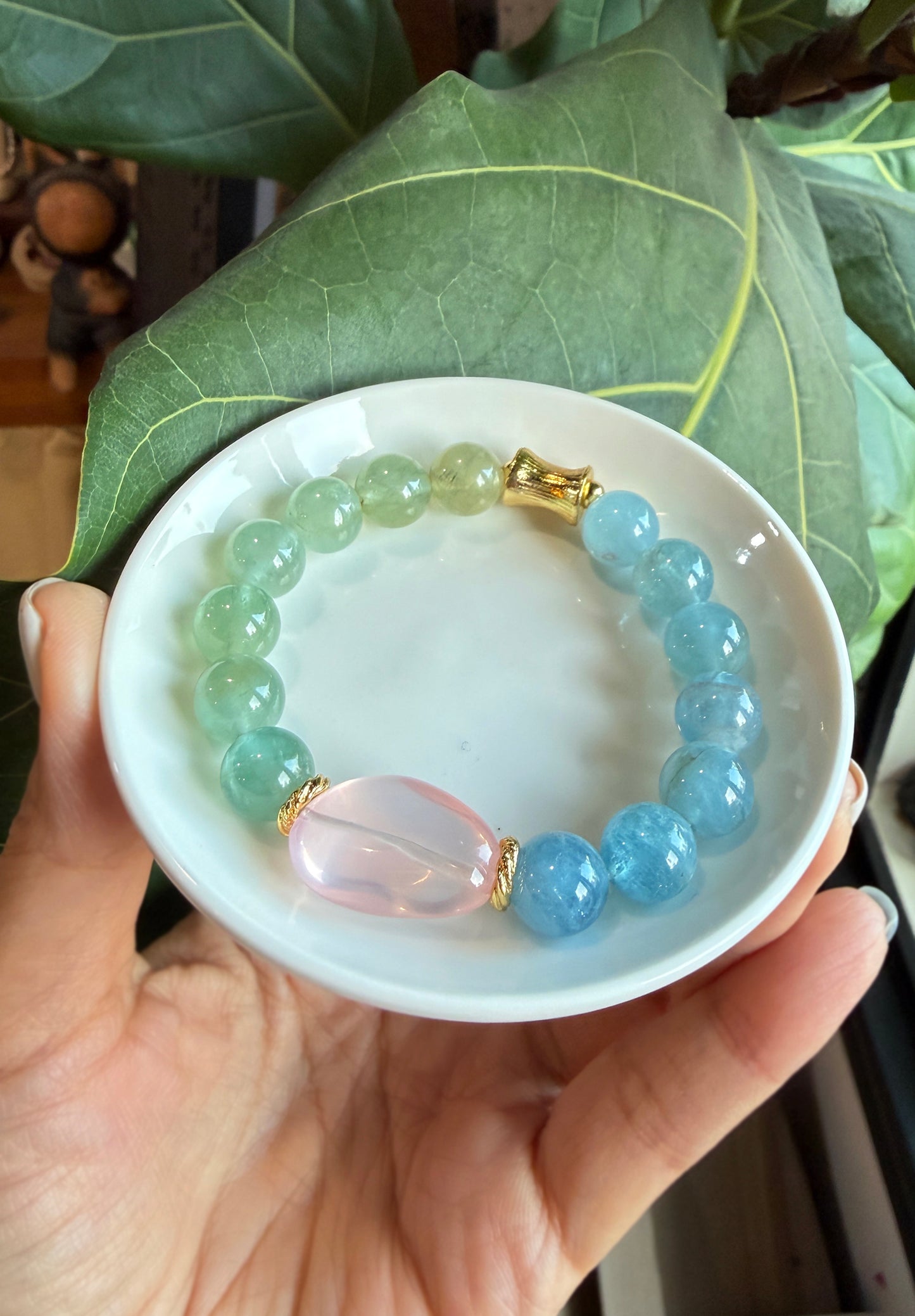 光之珠｜海水藍寶/粉晶 手環