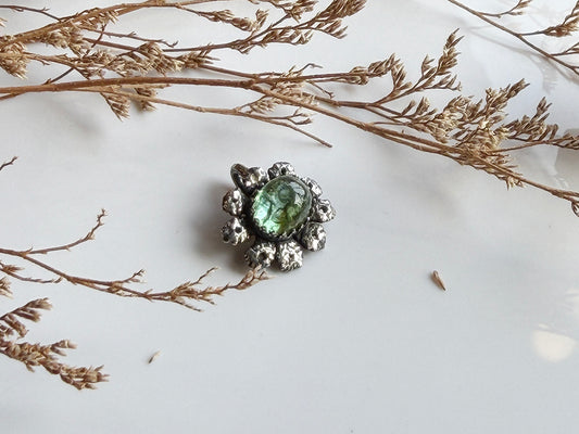 綠碧璽 手工蕾絲花銀墜 C060301