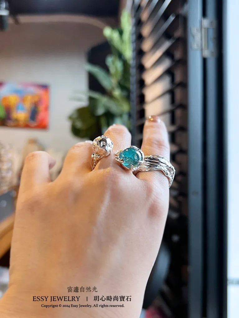 藍碧璽｜純銀自然有機形造型戒指