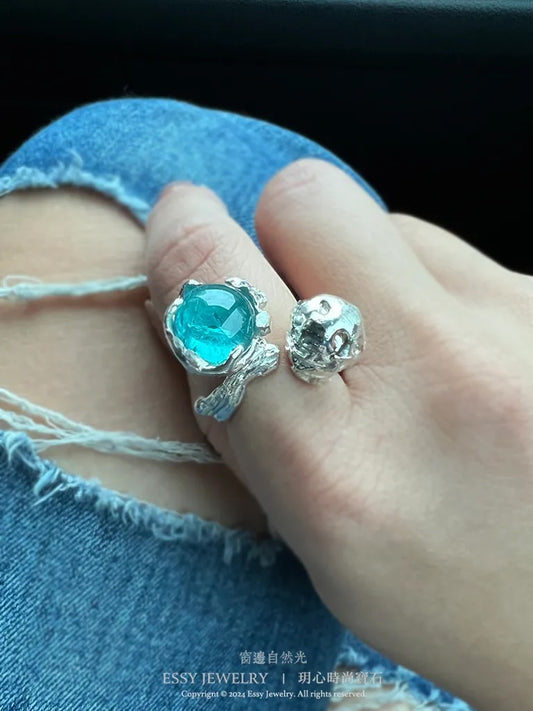 藍碧璽｜純銀自然有機形造型戒指