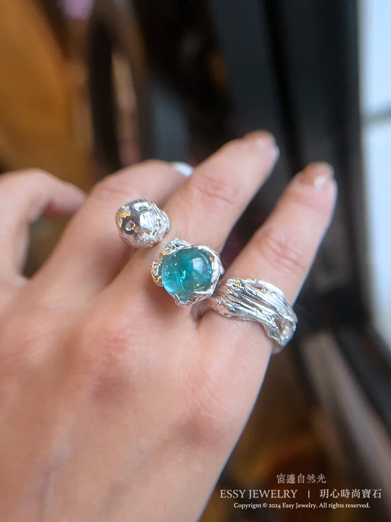 藍碧璽｜純銀自然有機形造型戒指