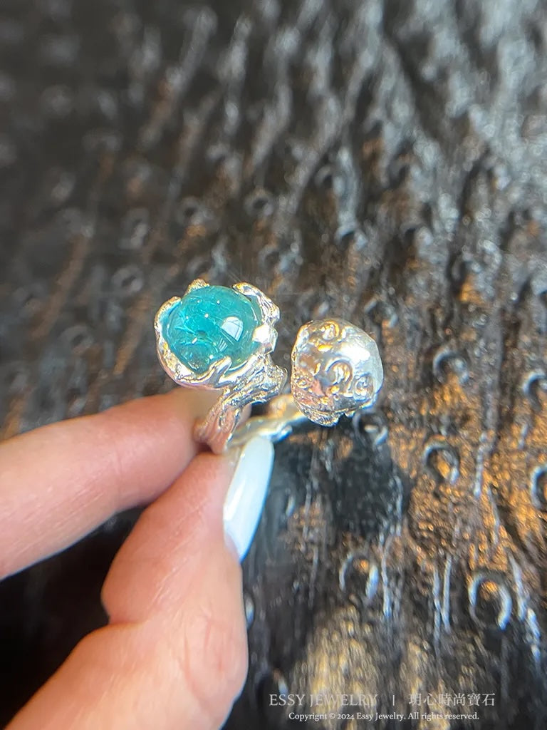 藍碧璽｜純銀自然有機形造型戒指