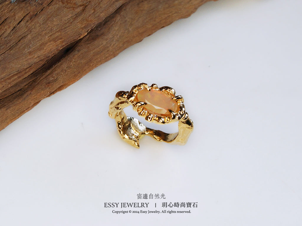 橘彩蛋白石 自然肌理紋 手工純銀戒