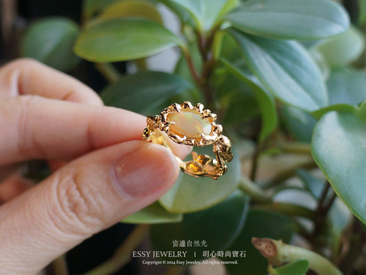 橘彩蛋白石 自然肌理紋 手工純銀戒