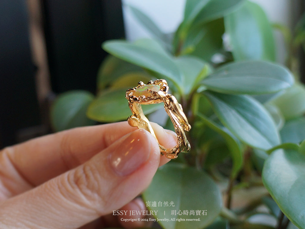 橘彩蛋白石 自然肌理紋 手工純銀戒