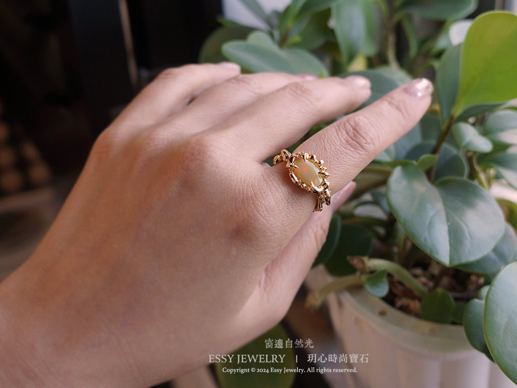 橘彩蛋白石 自然肌理紋 手工純銀戒