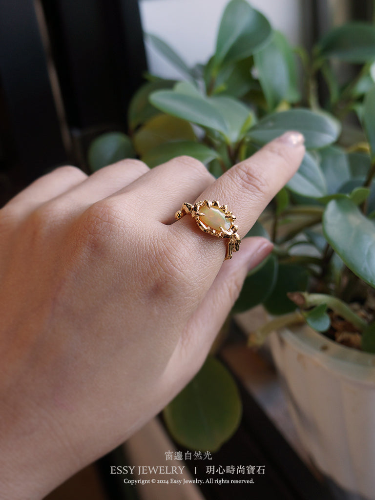 橘彩蛋白石 自然肌理紋 手工純銀戒