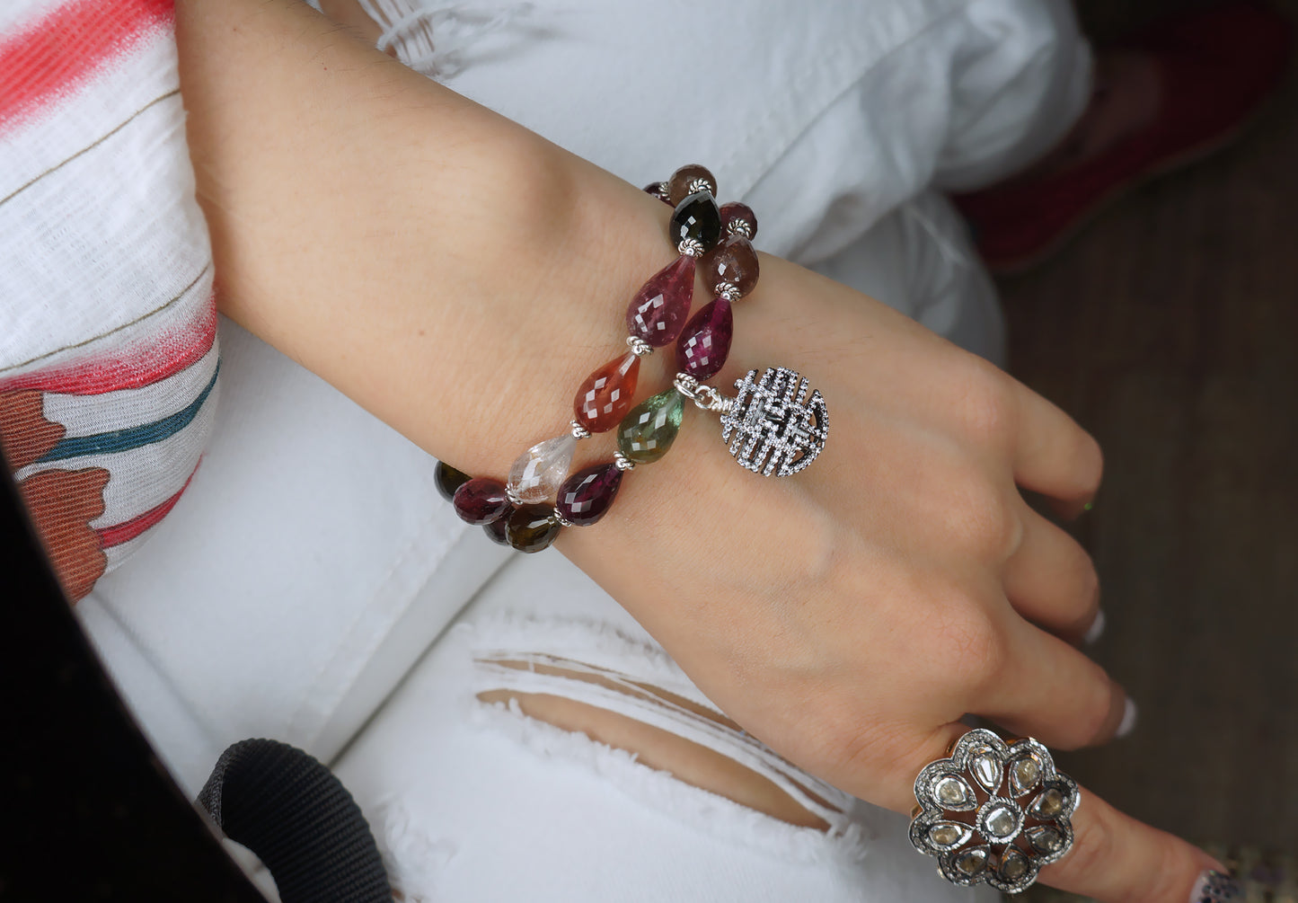 囍｜巴西彩色碧璽胖水滴手鍊